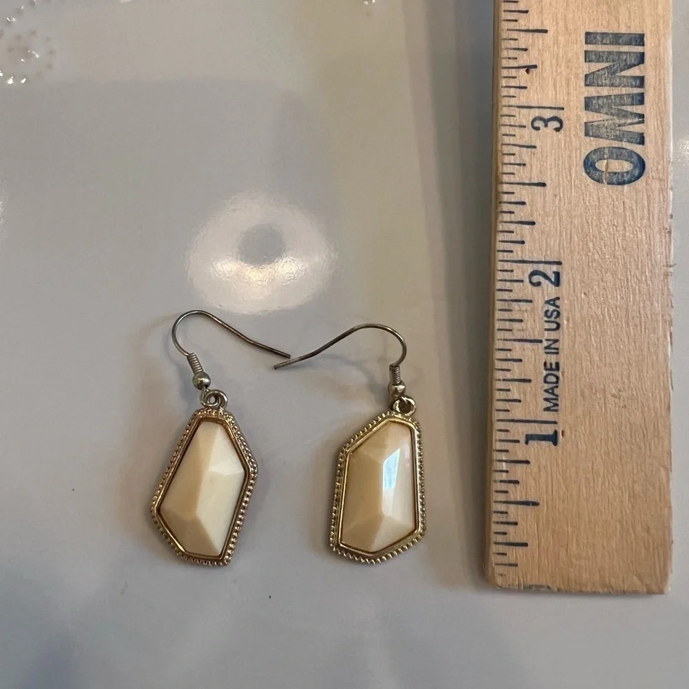 2/$15 Cream & Gold Geometric Drop Earrings | Neutral Statement Jewelry